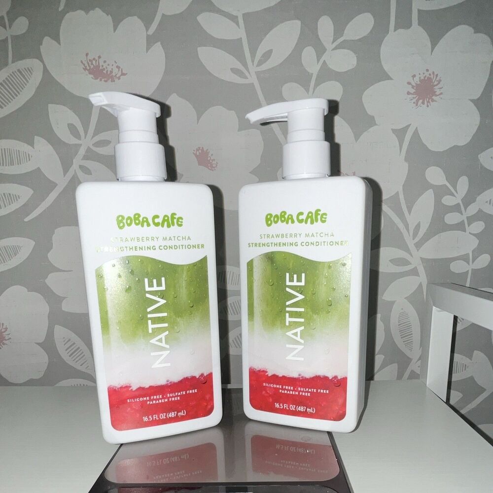 2 Pack Of Native Boba Cafe Strawberry Matcha Strengthening Conditioner 16.5floz
